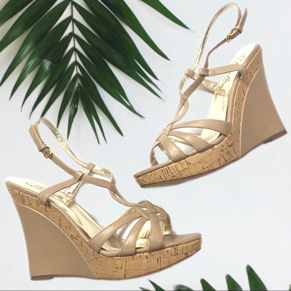 Charles David Tan Strappy Wedge Sandals Size 7.5